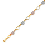 White CZ Ladies Heart Charm Bracelet In 14K Tri-Color Gold