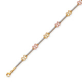 Fancy White CZ Ladies Butterfly Ornate Bracelet In 14K Tri-Color Gold