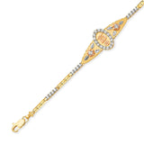 Fancy White CZ Quinceañera Bracelet In 14K Tri-Color Gold