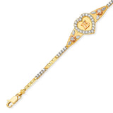 Fancy White CZ Quinceañera Bracelet In 14K Tri-Color Gold