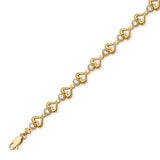 Fancy White CZ Ladies Heart Ornate Bracelet In 14K Gold