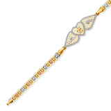 Fancy White CZ Quinceañera Bracelet In 14K Tri-Color Gold