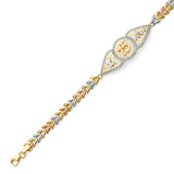 Fancy White CZ Quinceañera Bracelet In 14K Tri-Color Gold