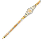 Fancy White CZ Quinceañera Bracelet In 14K Tri-Color Gold