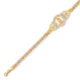 Fancy White CZ Ladies Bracelet In 14K Tri-Color Gold