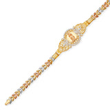 Fancy White CZ Ladies Bracelet In 14K Tri-Color Gold