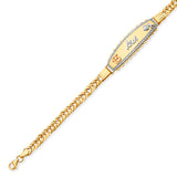 Fancy White CZ Quinceañera Bracelet In 14K Yellow Gold with Tri-Color ID