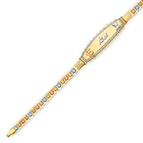 Fancy White CZ Quinceañera Bracelet In 14K Tri-Color Gold