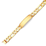 Figaro Mens Border ID Bracelet In 14K Gold