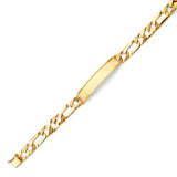 Figaro Mens Border ID Bracelet In 14K Gold