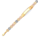 Fancy Ladies Border ID Bracelet In 14K Tri-Color Gold