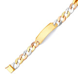 Cuban Mens Border ID Bracelet In 14K Tri-Color Gold