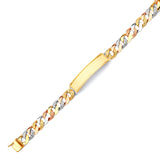 Cuban Mens Border ID Bracelet In 14K Tri-Color Gold