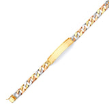 Cuban Mens Border ID Bracelet In 14K Tri-Color Gold