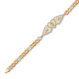 Fancy White CZ Ladies Bracelet In 14K Tri-Color Gold