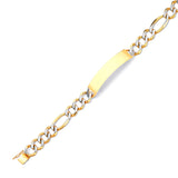 Figaro Mens ID Bracelet In 14K Two-Tone Gold