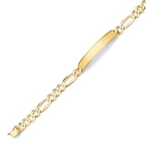 Figaro Mens Border ID Bracelet In 14K Gold