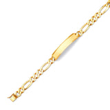 Figaro Mens Border ID Bracelet In 14K Gold