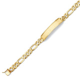 Figaro Mens Border ID Bracelet In 14K Gold