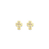 Cross Stud Earrings with White CZ in 14K Gold and Butterfly Backing