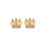 Tiara Stud Earrings with White CZ in 14K Gold and Butterfly Backing