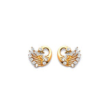 Bird Stud Earrings with White CZ in 14K Gold and Butterfly Backing