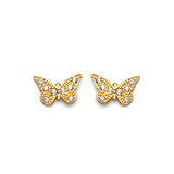 Butterfly Stud Earrings with White CZ in 14K Gold and Butterfly Backing