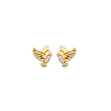 Bird Stud Earrings with White CZ in 14K Gold and Butterfly Backing