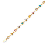 Beaded White CZ Ladies Heart Charm Bracelet In 14K Gold