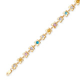 Beaded White CZ Ladies Butterfly Charm Bracelet In 14K Gold