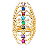 Multi-Color CZ Full-Finger Ladies Ring in 14K Gold