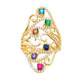 Multi-Color CZ Full-Finger Ladies Ring in 14K Gold