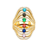 Multi-Color CZ Full-Finger Ladies Ring in 14K Gold