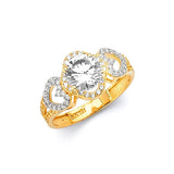 White CZ Center-Stone Ladies Ring in 14K Two-Tone Gold