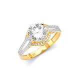 White CZ Center-Stone Ladies Ring in 14K Two-Tone Gold