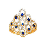 Blue & White CZ Multi-Stone Ladies Ring in 14K Gold