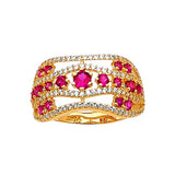 Red & White CZ Micro-Pave Ladies Ring in 14K Gold