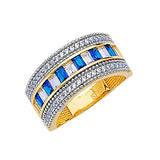 Blue & White CZ Channel Ladies Ring in 14K Two-Tone Gold