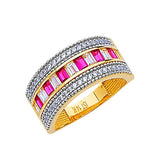 Red & White CZ Channel Ladies Ring in 14K Two-Tone Gold