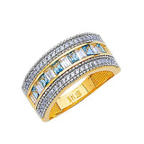 Blue & White CZ Channel Ladies Ring in 14K Two-Tone Gold