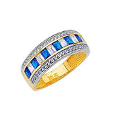 Blue & White CZ Channel Ladies Ring in 14K Two-Tone Gold