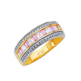 Pink & White CZ Channel Ladies Ring in 14K Two-Tone Gold