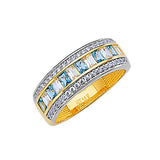 Blue & White CZ Channel Ladies Ring in 14K Two-Tone Gold