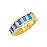 Blue & White CZ Channel Ladies Ring in 14K Gold