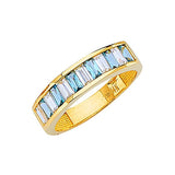 Blue & White CZ Channel Ladies Ring in 14K Gold