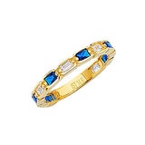 Blue & White CZ Channel Ladies Ring in 14K Gold