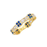 Blue & White CZ Channel Ladies Ring in 14K Gold