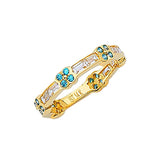 Blue & White CZ Channel Ladies Ring in 14K Gold