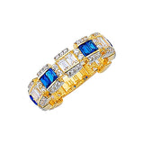 Blue & White CZ Channel Ladies Ring in 14K Two-Tone Gold