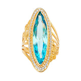 Light Blue & White CZ Full-Finger Ladies Ring in 14K Gold